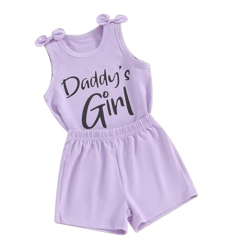 Image of Toddler Little Girl Clothes Summer Sleeveless Daddys Girl Letter Tank Tops Shorts Set 2Pcs Kids Casual Outfits