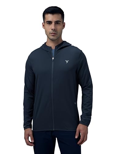 Image of TECHNOSPORT Men's Regular Fit Solid Hooded Neck Jacket With Ts Flexi, UPF50+ for Sports, Gym & Regular Use