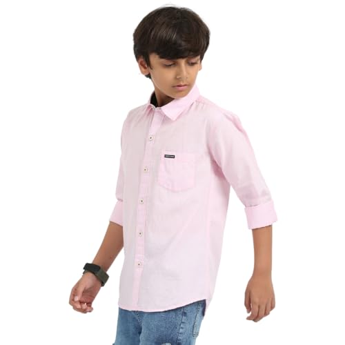 Image of ROCKET SCIENCE Boys Single Pocket Shirt | Regular Fit, Spread Collar, Full Sleeves, 100% Cotton Linen Fabric Royal Blue