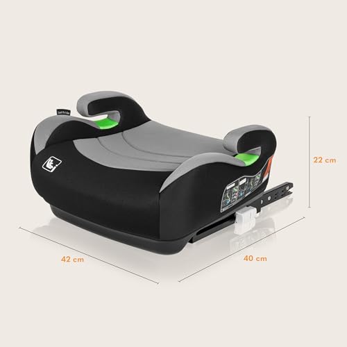 Lionelo LUUK FIX Seggiolino rialzo auto per bambini 22-36kg 125-150cm con ISOFIX e l'ultimissimo i-Size Standard R129, Rivestimento traspirante e lavabile, Schiuma adattiva, Car Booster con Braccioli - 9