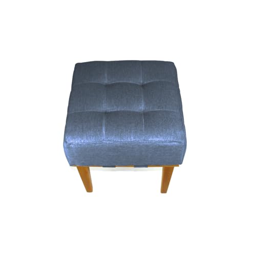 Puff Quadrado para Sala de Linho - Azul Claro