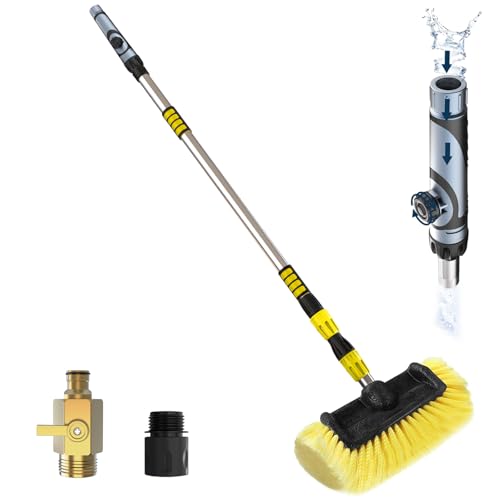 LAANPOLE 12FT Car Wash Brush with Long Handle Car Cleaning Brush with 12 Inch Soft Bristle and Soap Dispenser Solar Panels Cleaner with Telescoping Pole for RV Truck Boat House Siding Yellow