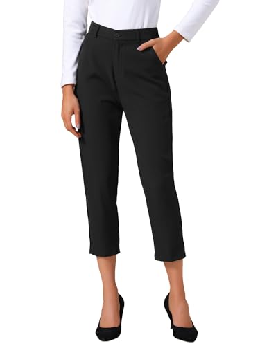 Allegra K Women's Business Work Cropped Pants Elastic Waist Back Capri Pants with Pockets