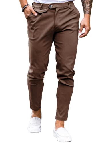 Image of Mens Chinos Slim Fit Pants Stretch Tapered Dress Pant Casual Trousers