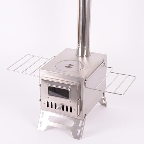 Estufa de leña portátil para tienda de campaña con tubo de chimenea resistente al viento, ideal para acampar, cazar y pescar.