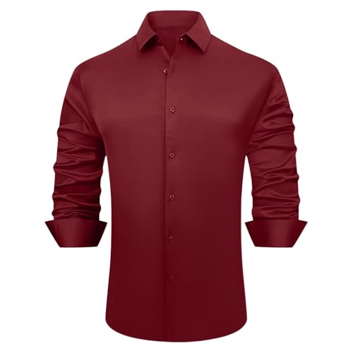 Generisch Camisa de hombre de corte cómodo, manga larga, elegante, informal, camisa de negocios, camisa de satén, camisa de traje moderna, camisa de hombre, traje festivo, camisa de verano, camisa