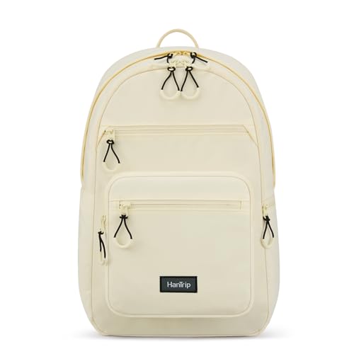 Carry On Travel Backpack For Women, 18 Inch Water Resistant Large Backpack Lightweight Bookbag For Men, 8x14x18 Personal Item Bag Casual Daypack Backpacks For Work Office Commuter (Offwhite)