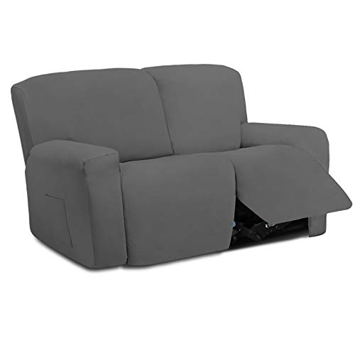 Image of Easy-Going 6 Pieces Microfiber Stretch Sectional Recliner Sofa Slipcover Soft Fitted Fleece 2 Seats Couch Cover Washable Furniture Protector with Elasticity for Kids(Recliner Loveseat, Gray)