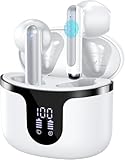 BHNYBWUL Wireless Earbuds, 2025 Bluetooth 5.3 Headphones HiFi Stereo 50H Playback Ear Buds with Led Digital Display, ENC Noise Cancelling Earbuds for Laptop Computer, iOS, Android, White
