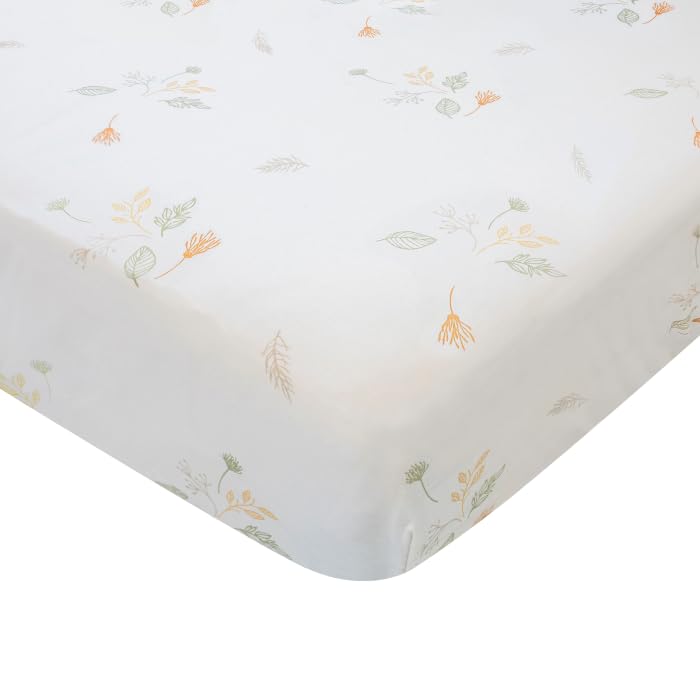 Image of Crane Baby Crib Sheets Neutral, 100% Cotton Crib Sheets Girl or Boy, Dainty Leaf Pattern, Crib Bedding, 28 inch x 52 inch x 9 inch, Fits Standard Mattress, Neutral Nursery Decor, AZO-Free Dyes for Sensitive Skin