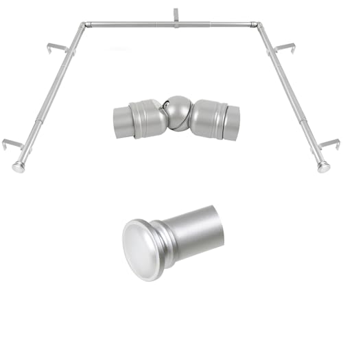 TONIAL Bay Window Curtain Rods, 32-86 Inch Center, Silver, Small Cap End