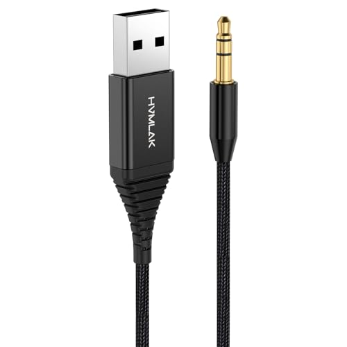 HVMLAK Aux Bluetooth 5.2 Car Adapter, USB Powered 3.5mm Jack, Handsfree Call, Music Streaming for Trucks Hi-Fi Home Stereo Systems