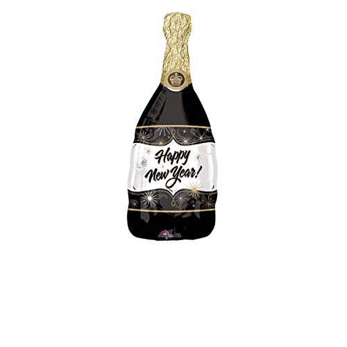 Amscan 18435 01 - SuperShape Folienballon Sektflasche, 36 x 91 cm, Happy New Year, Sekt, Heliumballon, Party, Dekoration, Silvester