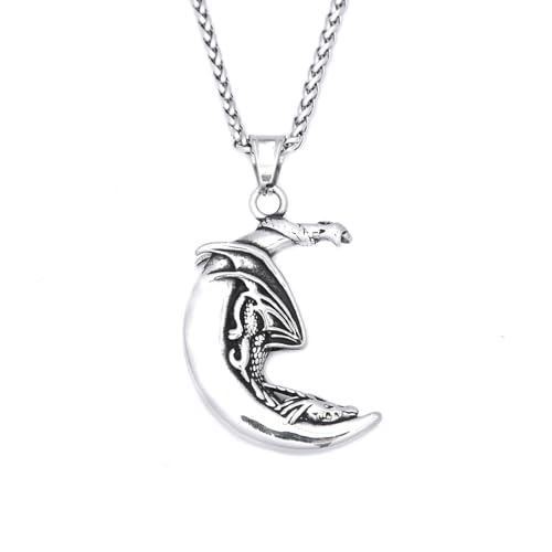 Collier homme viking dragon lune aux finitions de bijoux anciens