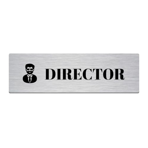 Image of Brushed Silver PVC Office Sign with Double-Sided Tape | Durable 10x3 Inch Signage for Clinics, Malls, Gyms & Hospitals - Available in Silver & Gold (Brushed Silver, Director)