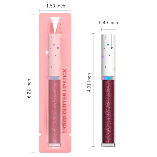 Image of evpct 1Pcs Dark Wine Red Metallic Shimmer Glitter Lip Gloss Liquid Lipstick Long Lasting Waterproof 24, Glitter Pearlescent Metallic Sparkly Liquid Lipsticks Lip Stains Makeup Set for Women 02