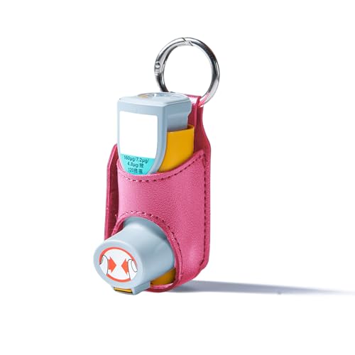 Mazentrix Asthma Inhaler Holder - PU Leather Case w/Carabiner Clip Portable Travel Pouch for Adults Kids (Inhaler Not Included) Rose