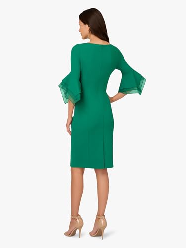 Image of Adrianna Papell Stretch Knit Crepe Sheath Dress with Tiered Organza Bell Sleeve