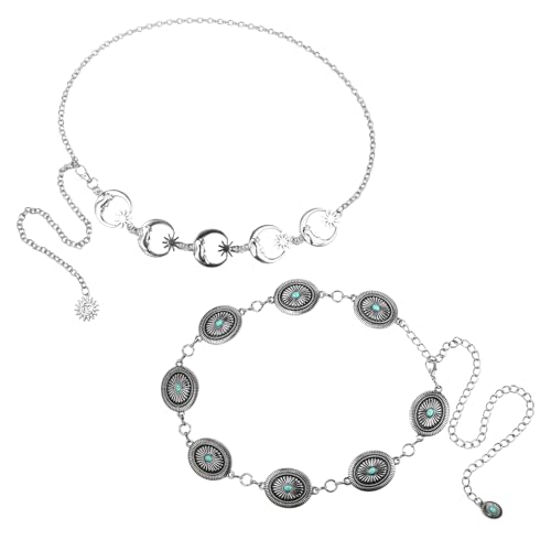 OIDEA Concho Belts for Women: 2PCS Adjustable Cowgirl Western Waist Chain Belt for Dresses Jeans Country Concert Outfit Gold