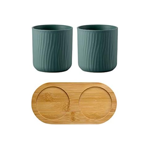 OnePine 3-Piece Ceramic Bathroom Set Include Tumblers, Bamboo tray Cover