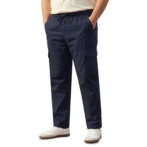 Image of Urbano Plus Men's Straight Fit Linen Cargo Pants with 6 Pockets