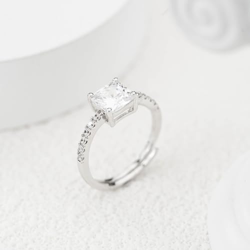 Adjustable 92.5 Sterling Princess Solitaire Ring for Engagement