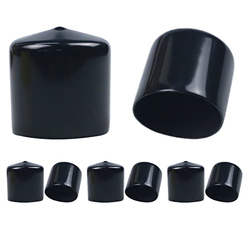 Image of Acocony 1 3 /4 Inch Rubber Cap (44.45 mm) Round Black Pack of 8 | 1.75 inch PVC Rubber End Caps Dustproof, Protective & Aesthetic Flexible Covers for Tubing, Pipes, Poles, Bolts & More