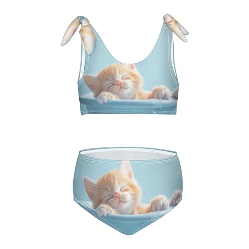 Cute Kitty Cat in Tub Girls Bikini Sets 2 Piece Swimsuits Bathing Suit Swimwear