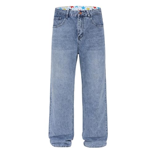 Men's Loose Fit Denim Jeans, Vintage Light Blue Wash, Casual Pants for Everyday Wear, Trendy