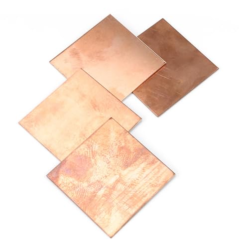 KLEHOPE Kupferplatten, 4 Stück Reines Kupfer Blech 99%, Reines Kupfer Kupferblatt (50mm*50mm*0.8mm),für Metallhandwerk, Schmuckherstellung, Leiterplattendruck usw, Verwendet Werden