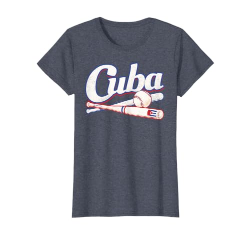 Cuba Shirt Baseball Cuban Flag T-Shirt, Women, Heather Blue, XX-Large