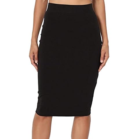Pretty Fashion Womens Midi Pencil Skirt Ladies Plain Jersey Bodycon Tube Skirt Plus Size (8/10, Black) Cover