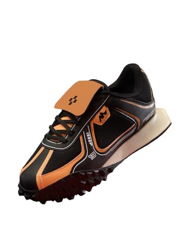 The Souled Store Velocity: Apex Men and Boys Low Top Sneakers | Black & Orange Racing-Inspired Trainer with Breathable Mesh, Cushioned EVA Midsole & Durable Outsole