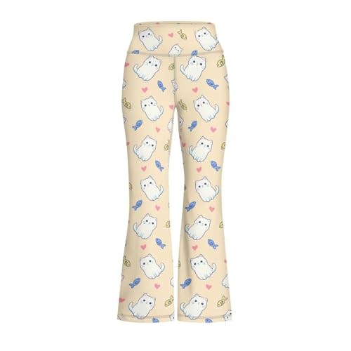 Cute Kitten Leggings for Girls Stretch High Waist Tummy Control Workout Dance Bootcut Yoga Pants2