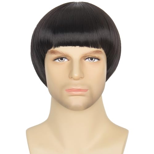 Miss U Hair Short Straight Black Bowl Cut Wig with Bangs for Men 60s...