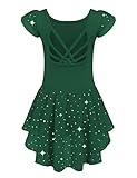 Arshiner Girls Shiny Ruffle Sleeve Ballet Leotard with Skirt Criss-Cross Back Dance Dresses Dark Green 4-5 Years