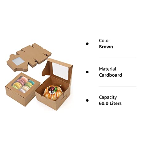 Lotfancy Brown Bakery Boxes With Window, 4X4 Inch, 60 Pcs Small Pastry Boxes For Cookie, Macarons, Mini Treat Boxes For Holidays, Parties, Birthday Gift Giving #TOP7