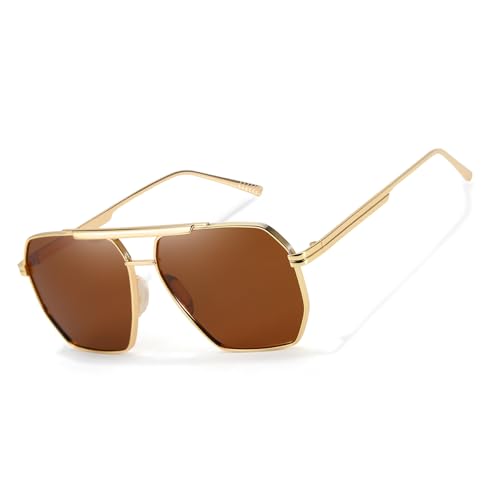 TJUTR Oversized Tangle‑Free Aviator Sunglasses for Women & Men, Polarized UV400 Shades, Square Metal Frame with Double‑Bridge