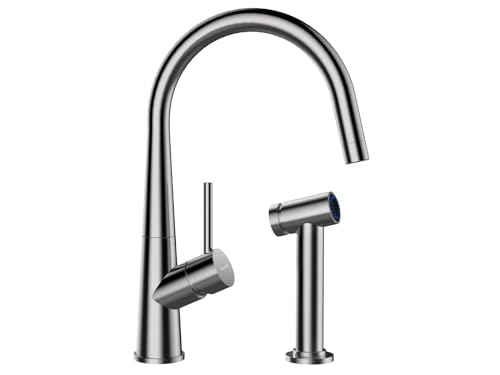 Schock 528006EDM Küchenarmatur CONOS PRO – Hochdruck Armatur mit Festauslauf und zusätzlicher Seitenbrause, Edelstahl massiv