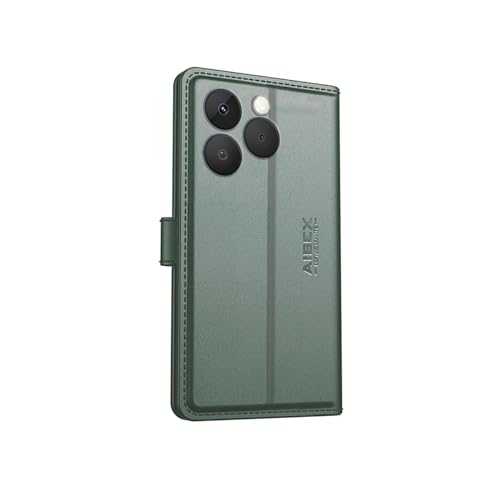 Image of AIBEX Compatible for Realme 15T 5G Flip Cover Leather Finish | Inside TPU with Card Pockets | Wallet Stand | Complete Protection Flip Case Green