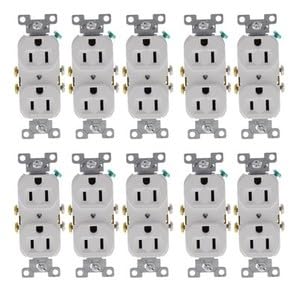 #US 10 White Commercial Grade Outlet Receptacles 5-15R 15A 125V Bulk CR15