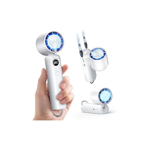 携帯扇風機 ハンディファン 【2025新設計 SP暴風モード付き & -26℃瞬間冷却】 手持ち扇風機 冷却プレート ペルチェ ハンディ 小型 強化7枚羽根 強力 静音 100段階風量 6800mAh大容量 急速充電 Type-C充電式 4WAY (首掛け 卓上 手持ち 吊り下げ) ファン モバイルバッテリー機能 熱中症対策 通勤 通学 オフィス アウトドアなどに適用 (ホワイト)