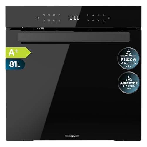 Cecotec Horno Integrable Pirolítico de 81L Bolero Hexa P506000 Glass Black A+. 11 Funciones con Airfryer Master, Pizza Master, 3D Cooking, Steam Base X2, Bajo Consumo, Fácil Limpieza, 5 Posiciones