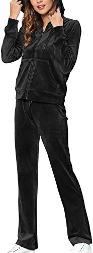 MessBebe Womens Velour Tracksuits Set Long Sleeve Sweatsuits 2 Piece Sports Outfit Zip Hoodie Sweatpants Joggers Set Black Medium