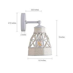 Dijiahua white wall sconces set of 2 bohemian modern light fixtures with metal shade farmhouse handmade hemp rope woven rattan craft to decor indoor bedroom living room hallway kitchen  urban country home decor