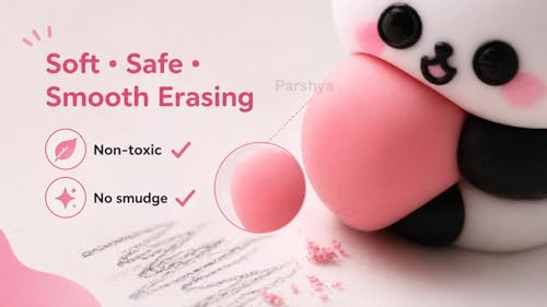 Image of Parshya Cute Paanda Eraser Set (2 Pcs) with Gift Box | Kawaii Split Heart Design | Non-Toxic Soft Rubber Erasers for Kids School Supplies Return Gifts Stationery Items for Girls Boys