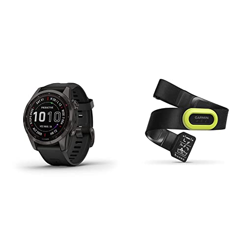Garmin Fenix 7S Sapphire Solar, Smaller Adventure smartwatch, with Solar Charging Capabilities, Rugged Watch with GPS & HRM-Pro, Premium Heart Rate Monitor Chest Strap, Black