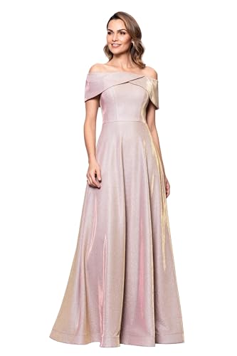 Image of Betsy & Adam Women's Betsy & Adam Women's Galaxy Glitter Straight Neck Off The Shoulder Floor Length Dress