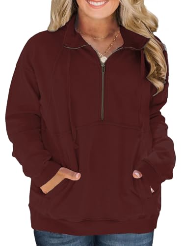 Vislily VPS0110WR-5XL Plus Size Oversized Sweaters For Women Winter Half Zip Pullover Sweatshirts Wine Red 5Xl cover