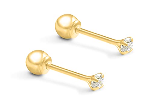 14K Gold Cubic Zirconia 2Mm Cz 6Mm Bar Barbell Ear Stud Piercing For Women Girls #TOP14